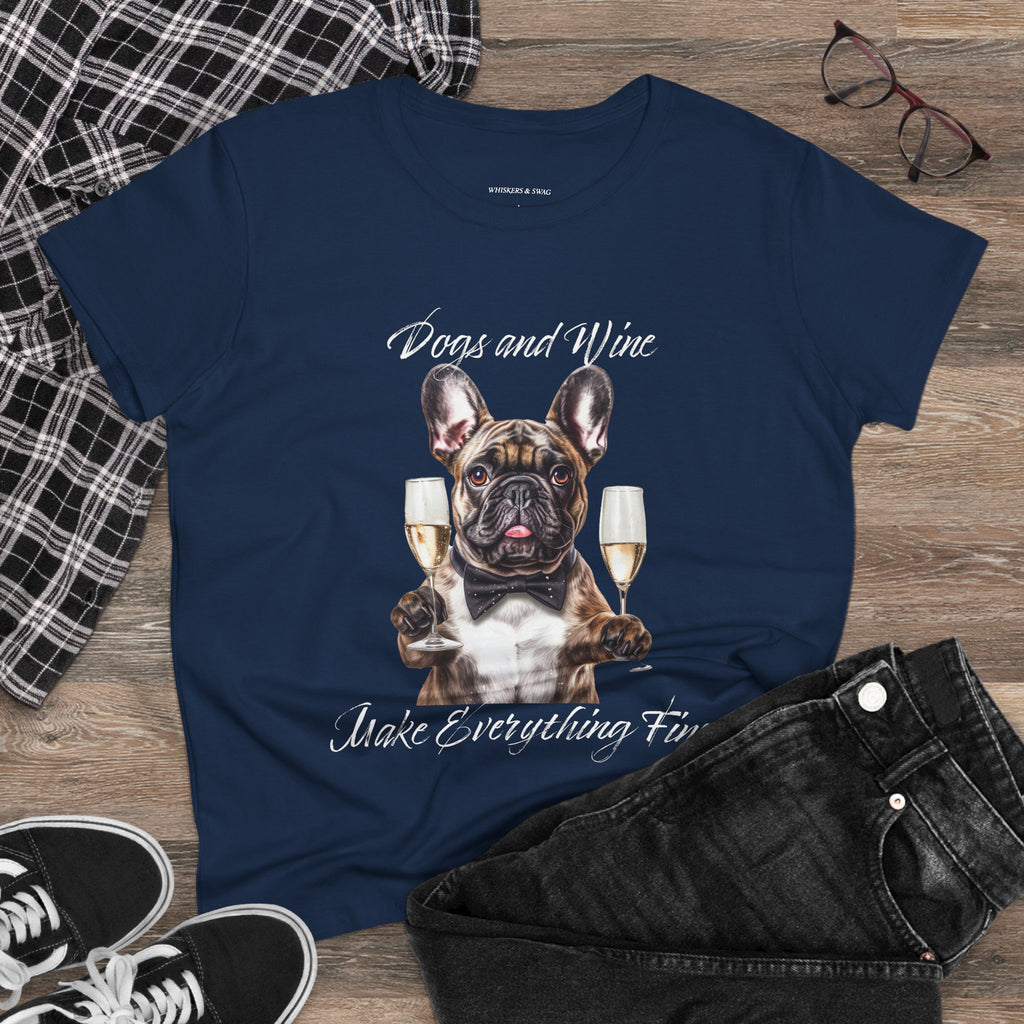Tee French Bulldog Drinking Wine