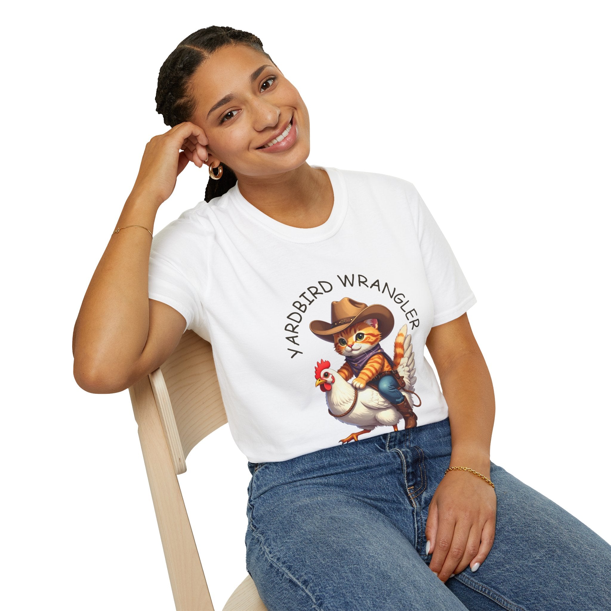 Chicken Wrangler T-Shirt — Cute Cowboy Cat Riding Chicken Graphic Tee