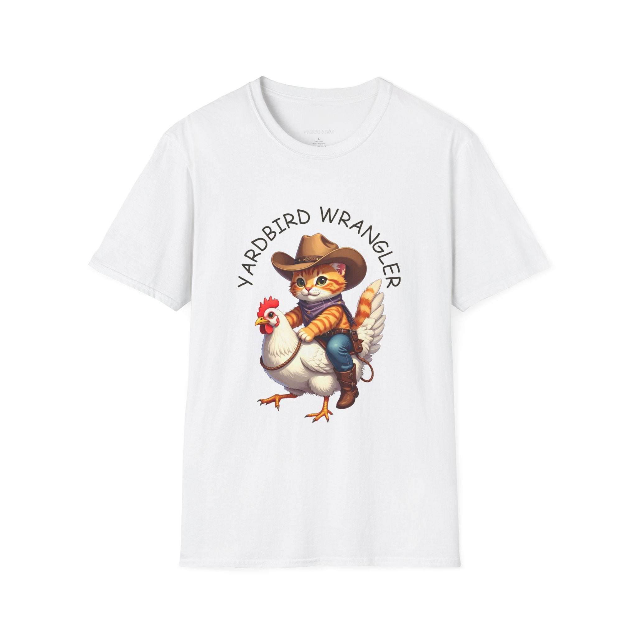 Chicken Wrangler T-Shirt — Cute Cowboy Cat Riding Chicken Graphic Tee