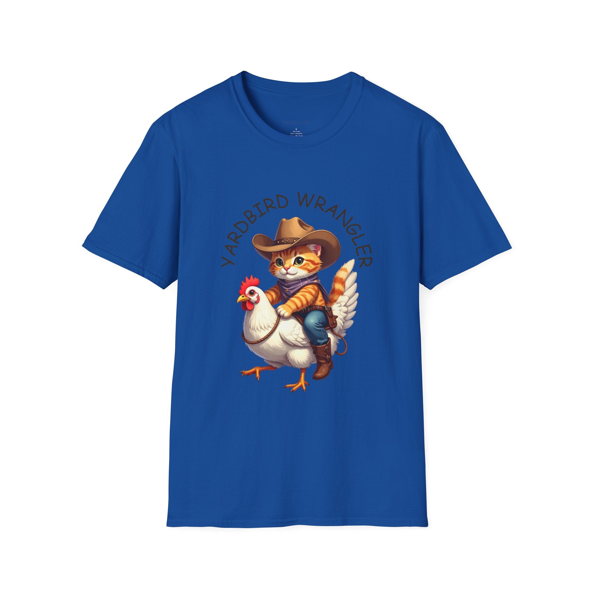 Chicken Wrangler T-Shirt — Cute Cowboy Cat Riding Chicken Graphic Tee