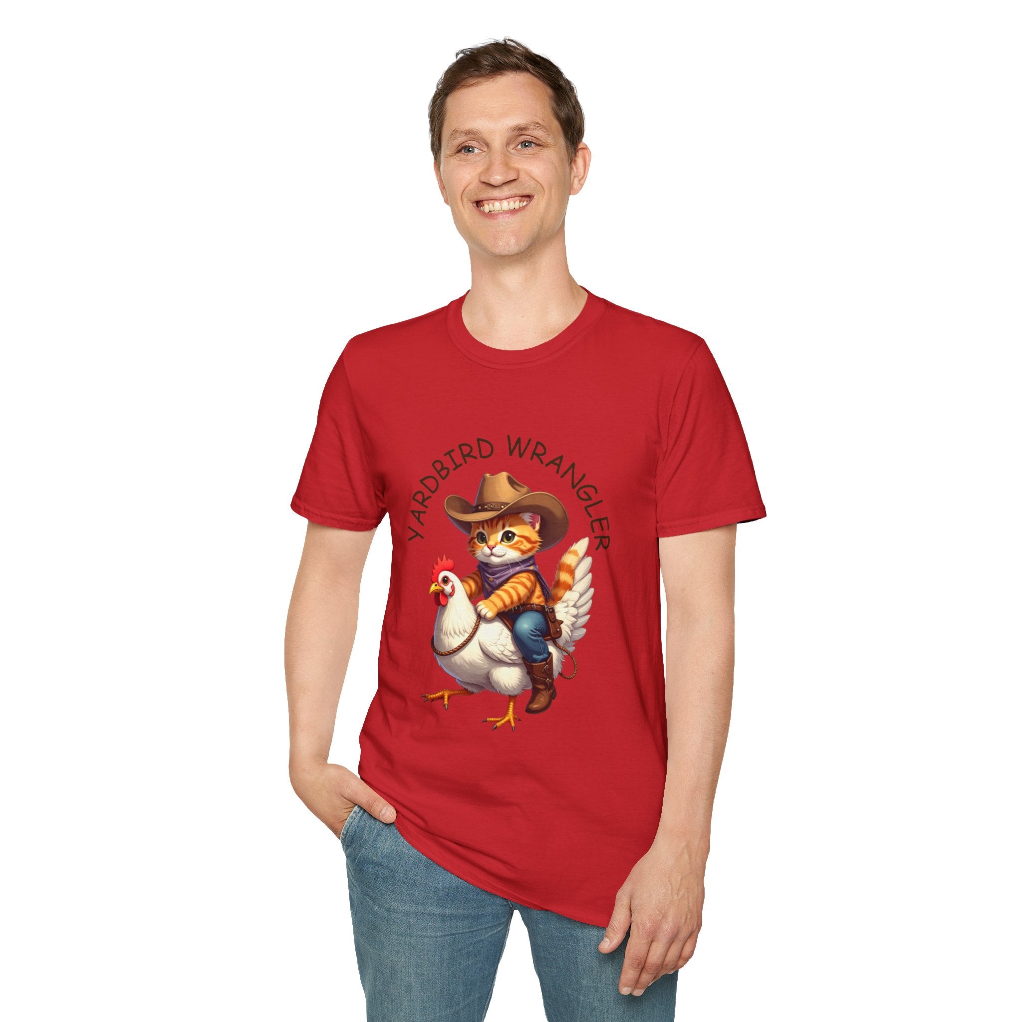 Chicken Wrangler T-Shirt — Cute Cowboy Cat Riding Chicken Graphic Tee