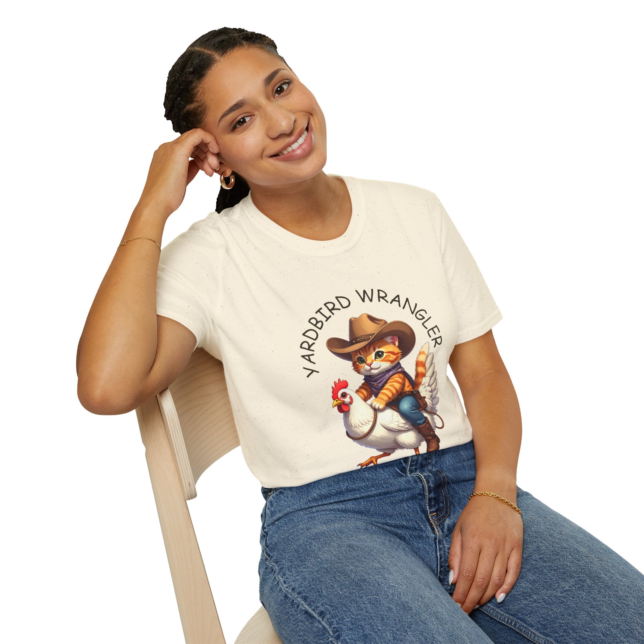 Chicken Wrangler T-Shirt — Cute Cowboy Cat Riding Chicken Graphic Tee