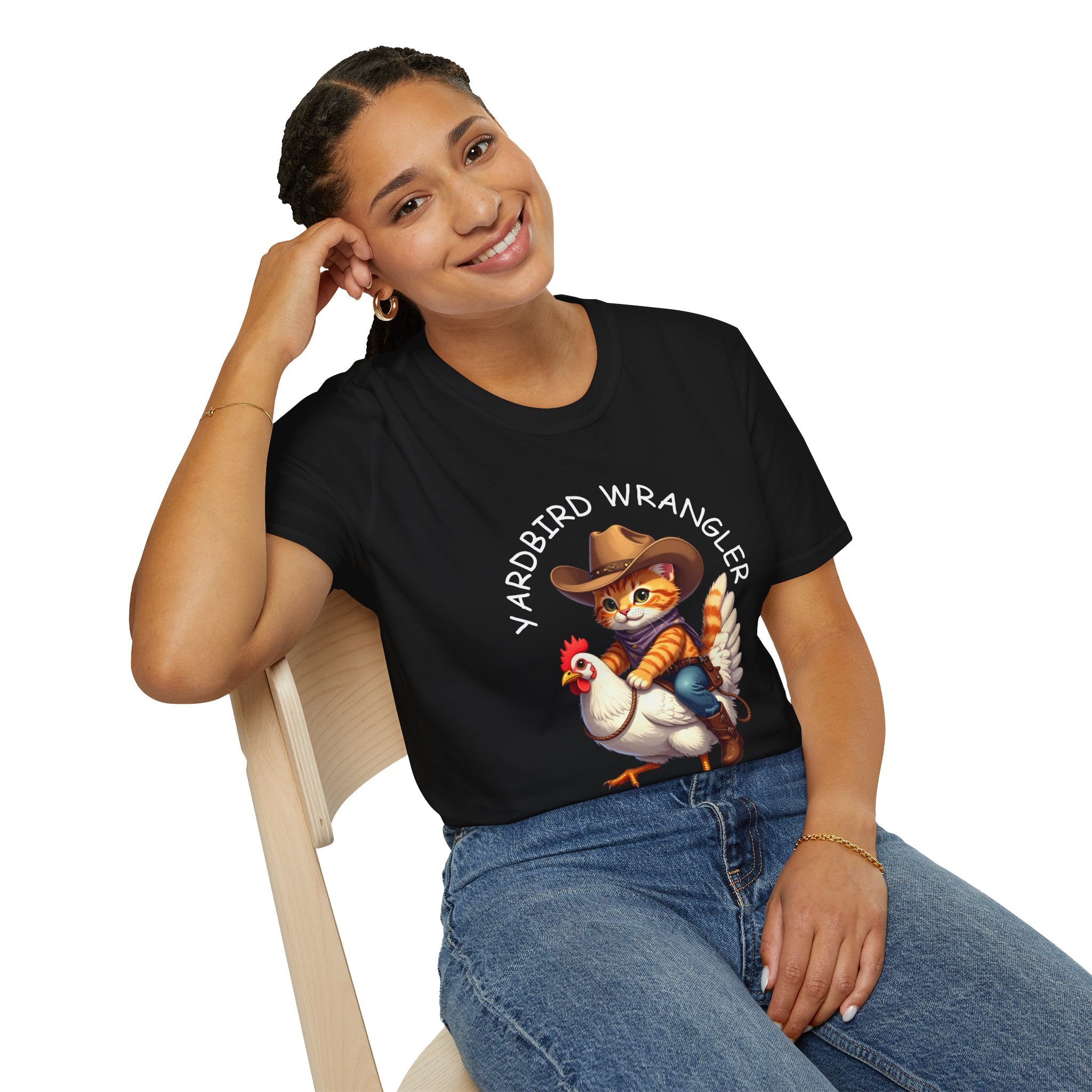 Chicken Wrangler T-Shirt — Cute Cowboy Cat Riding Chicken Graphic Tee
