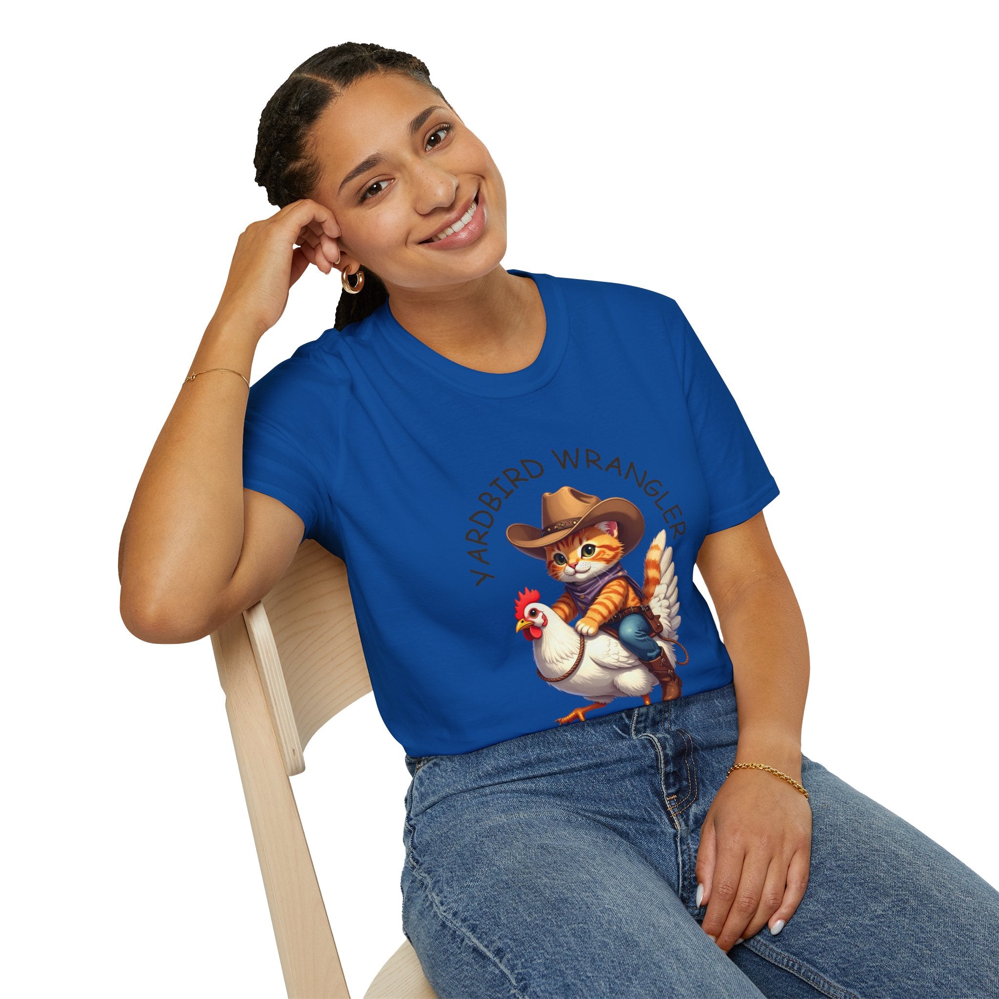 Chicken Wrangler T-Shirt — Cute Cowboy Cat Riding Chicken Graphic Tee