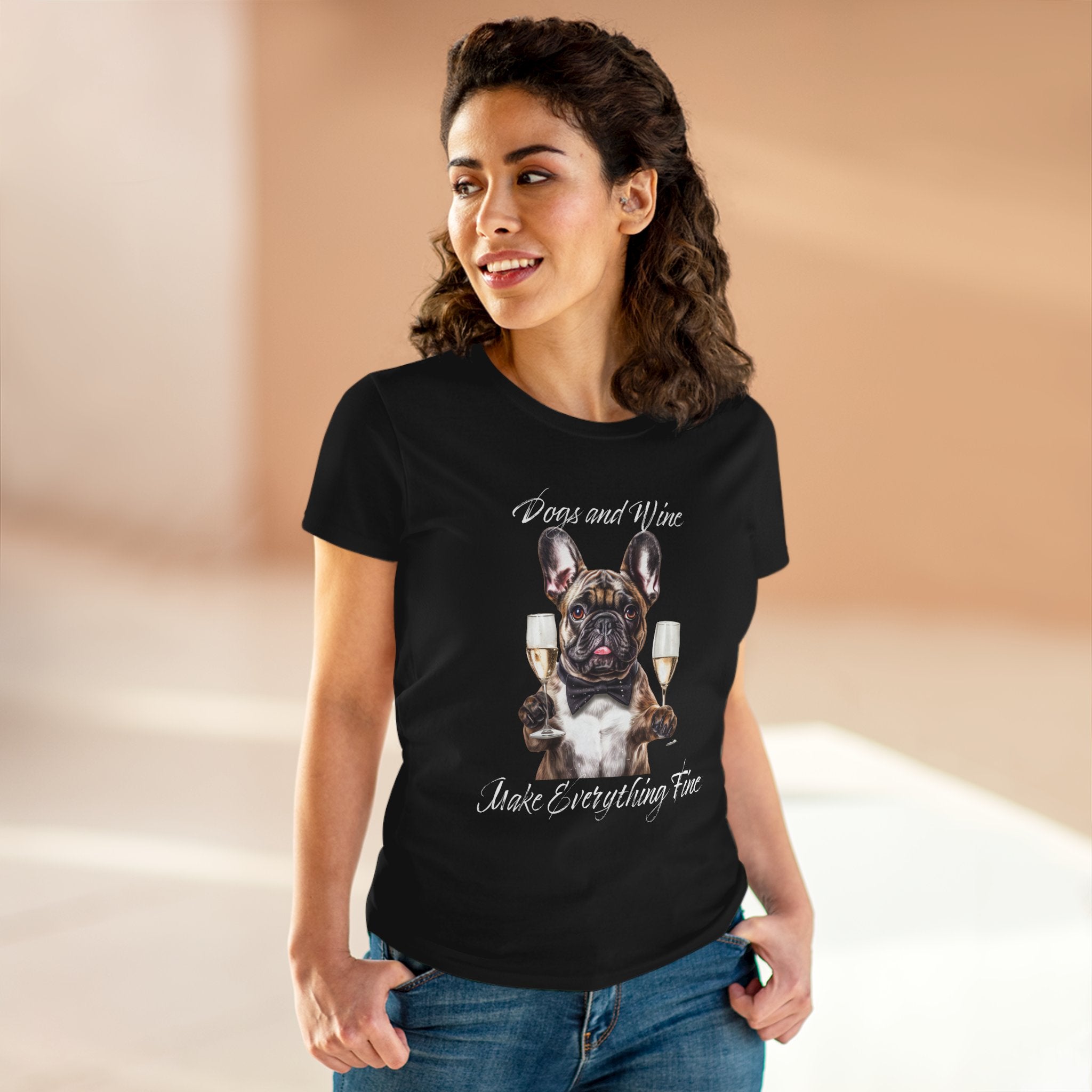 Tee French Bulldog Drinking Wine