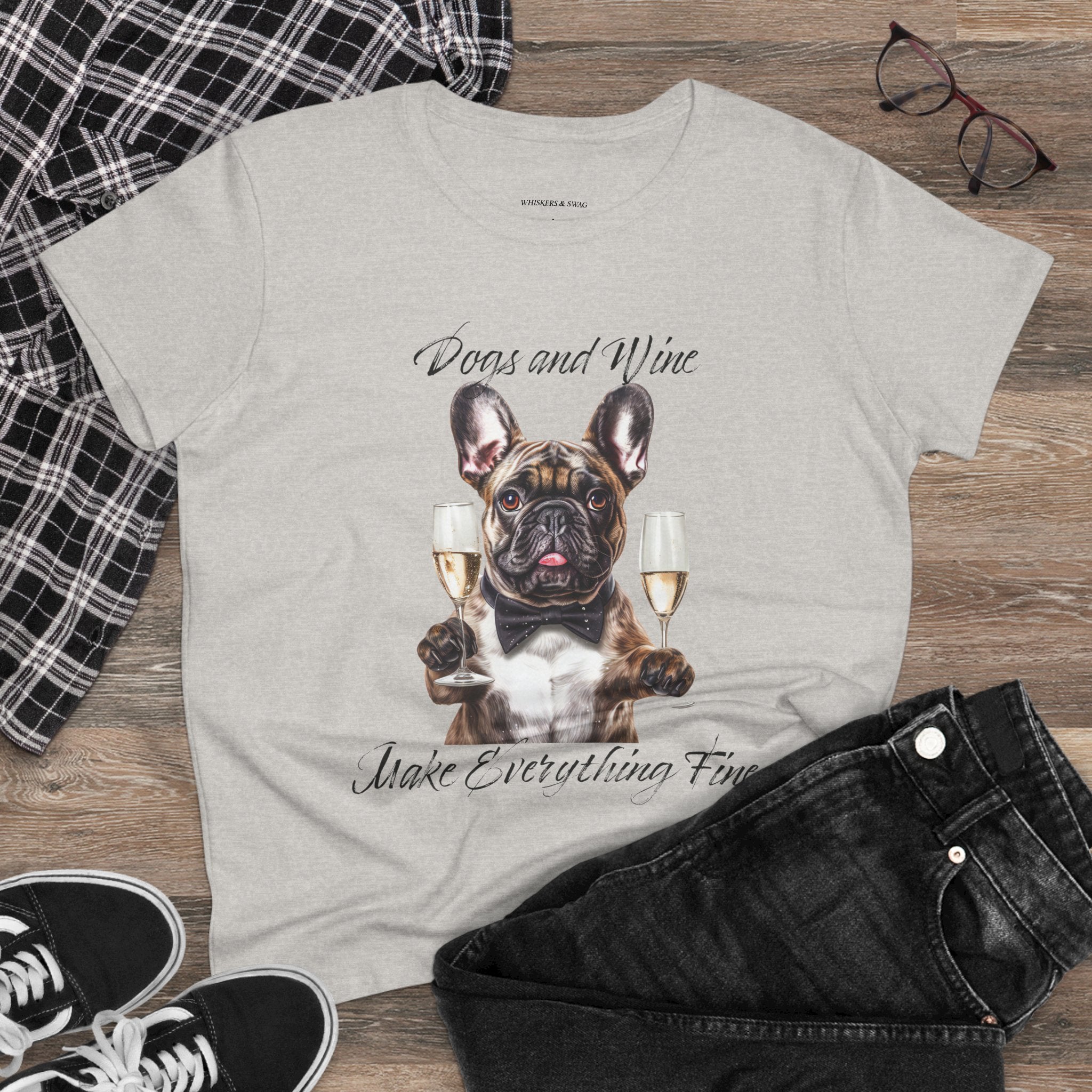 Tee French Bulldog Drinking Wine