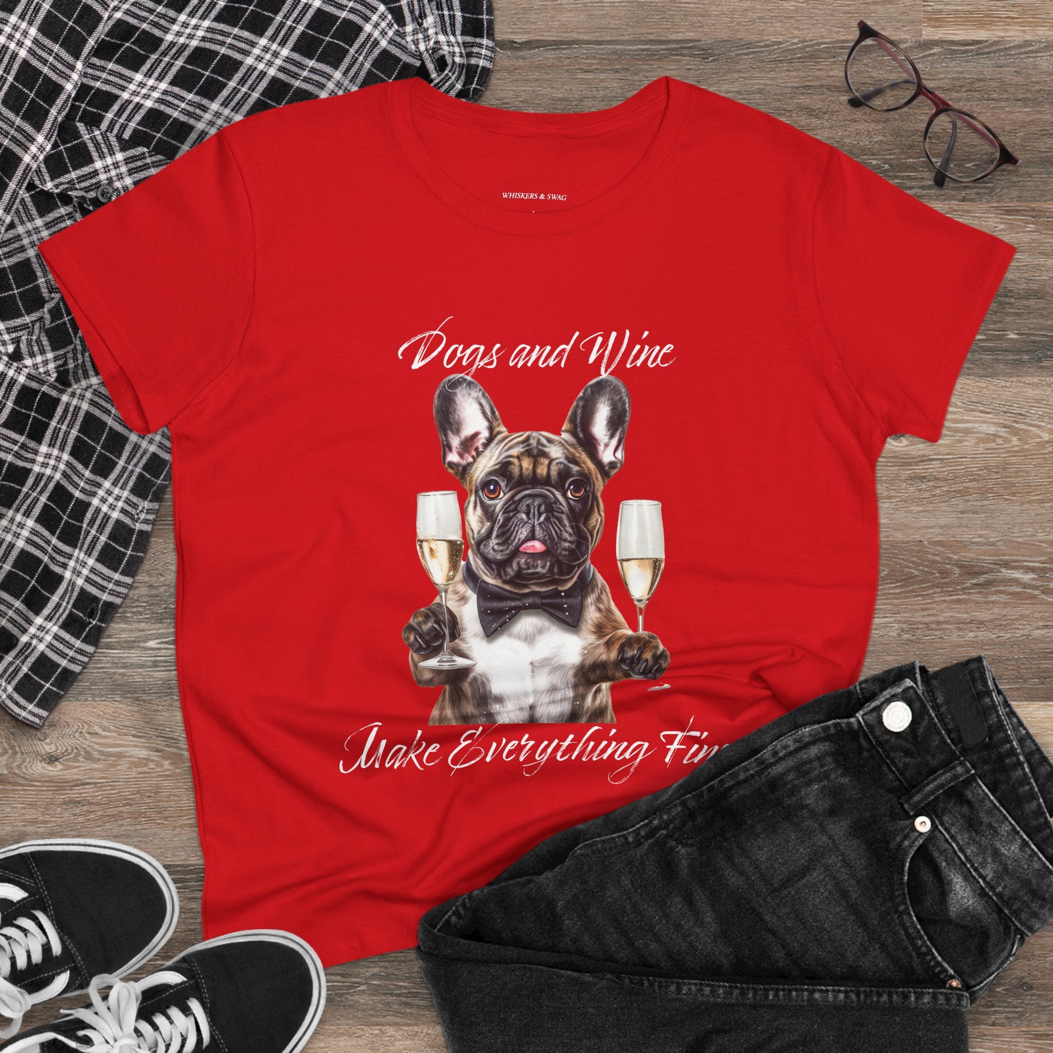 Tee French Bulldog Drinking Wine