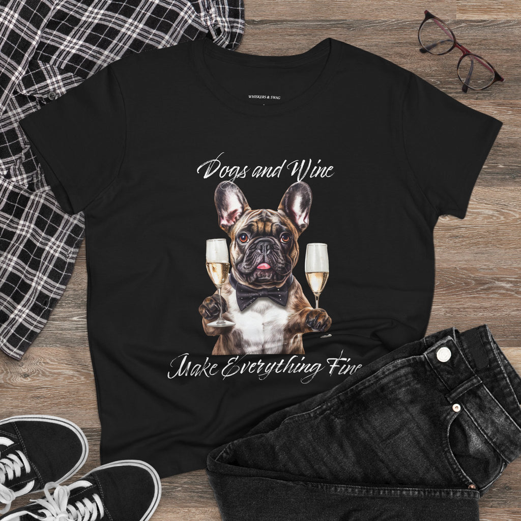 Tee French Bulldog Drinking Wine