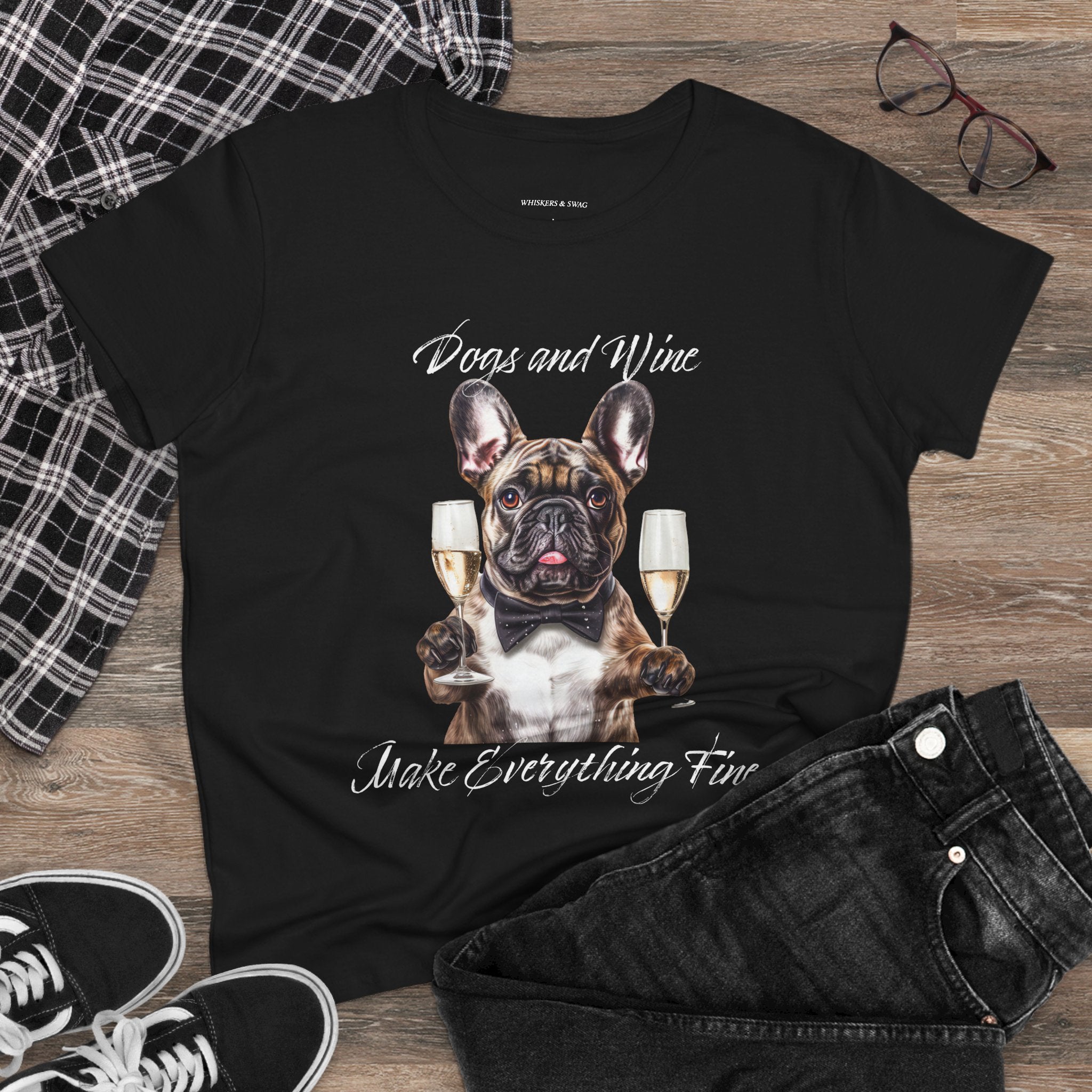 Tee French Bulldog Drinking Wine