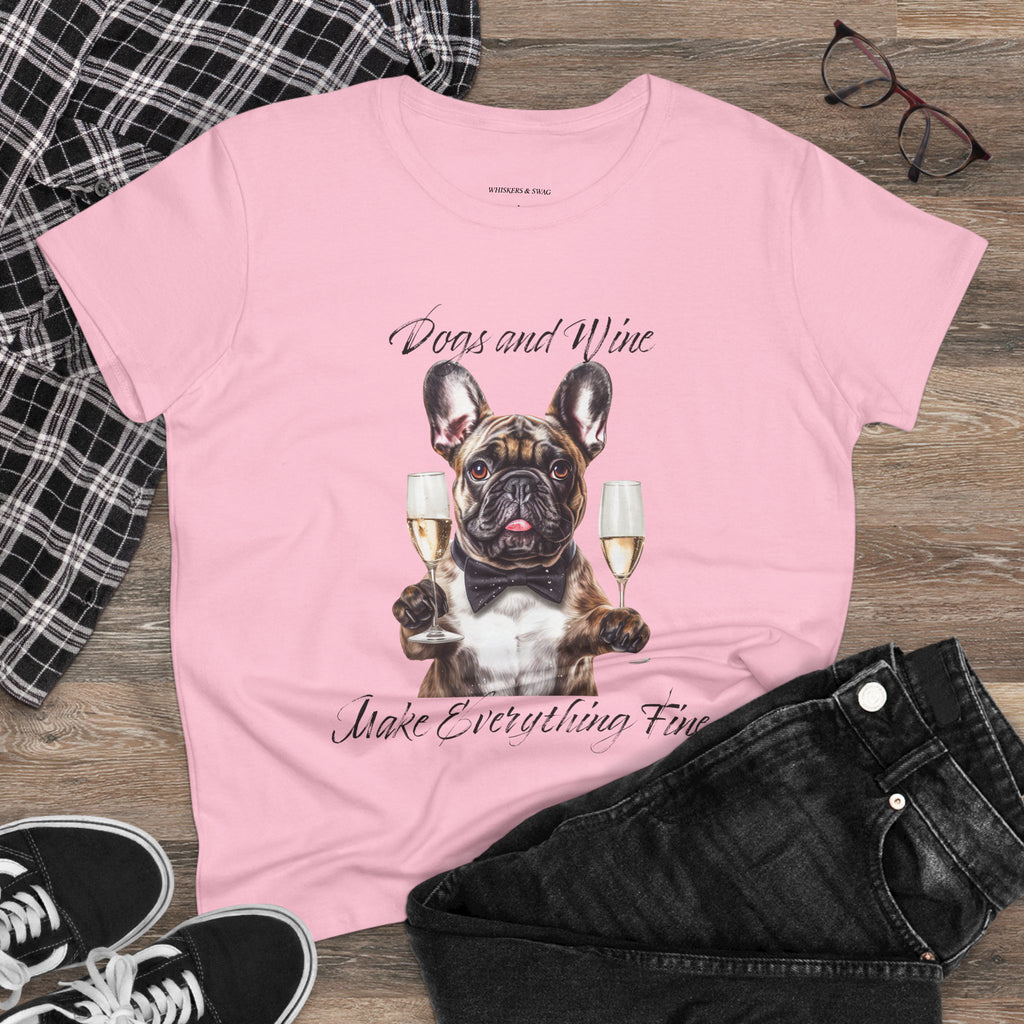 Tee French Bulldog Drinking Wine