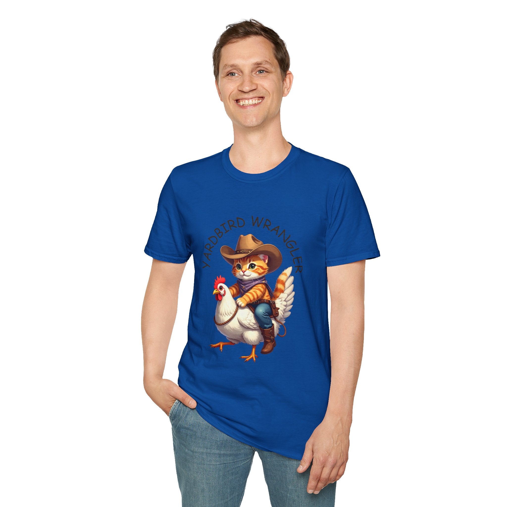 Chicken Wrangler T-Shirt — Cute Cowboy Cat Riding Chicken Graphic Tee