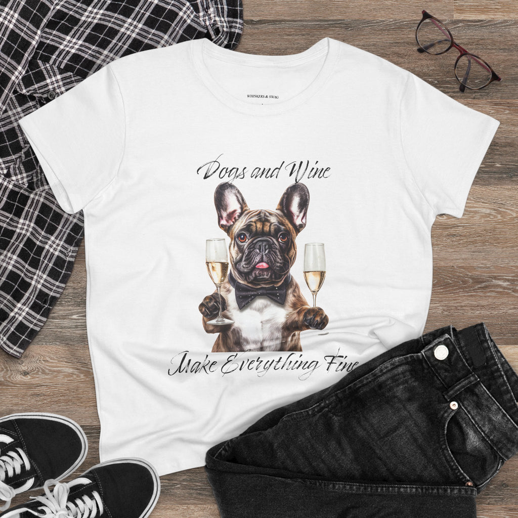 Tee French Bulldog Drinking Wine