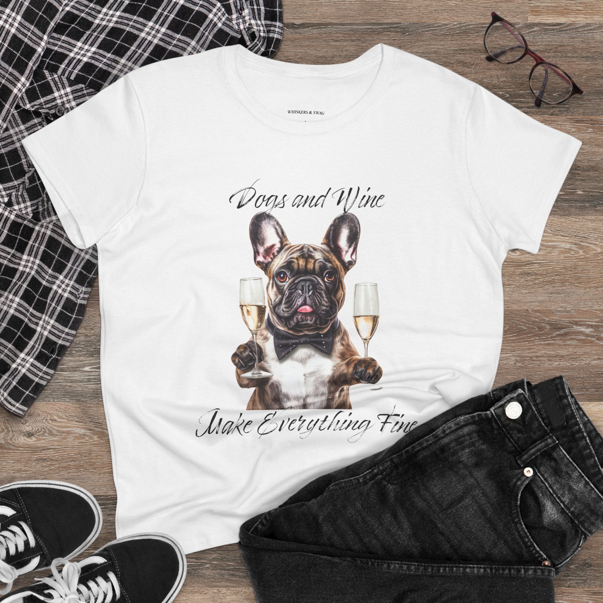 Tee French Bulldog Drinking Wine