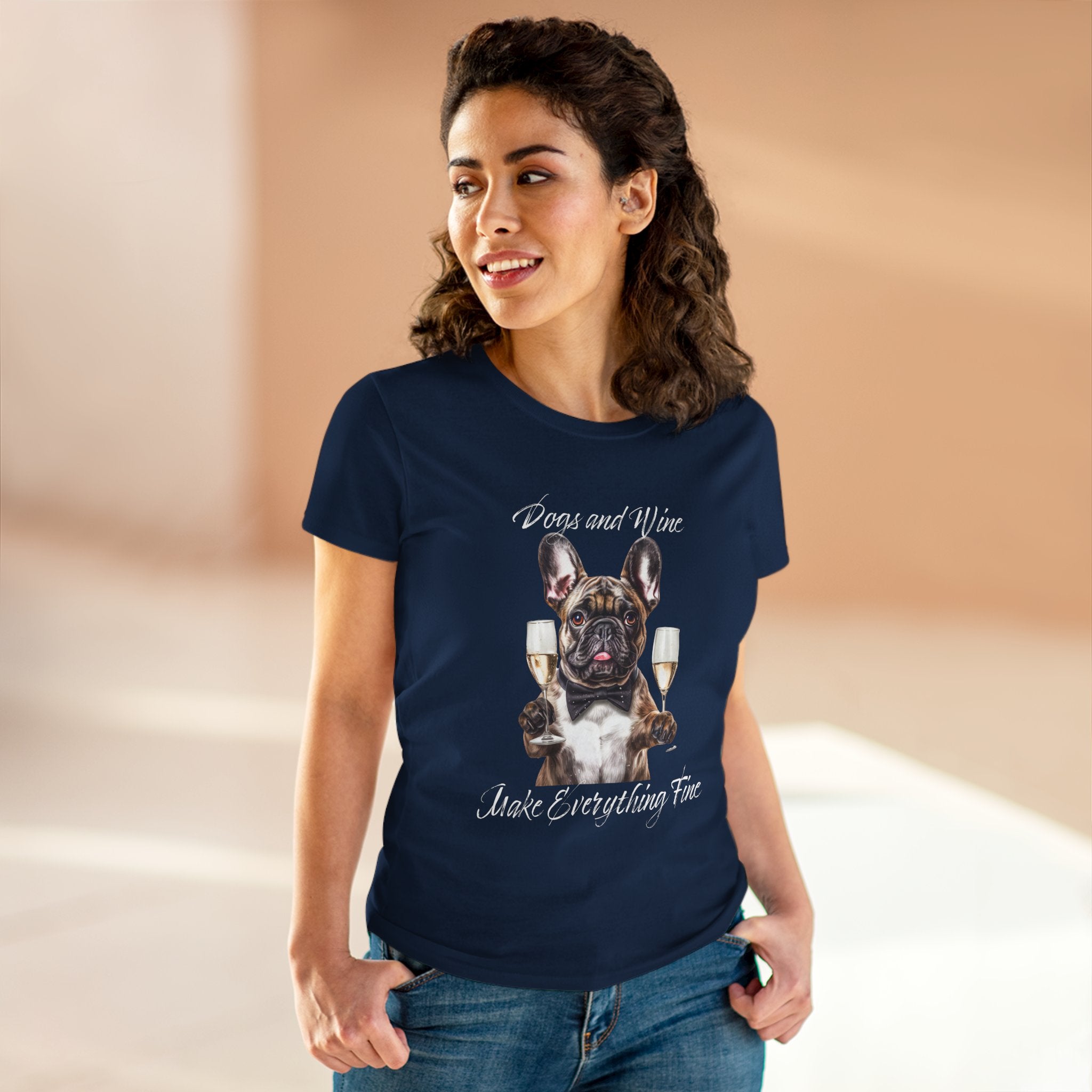 Tee French Bulldog Drinking Wine