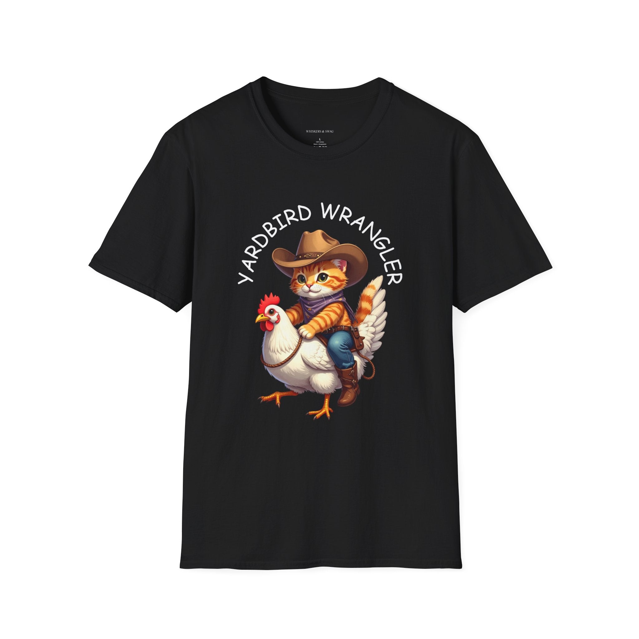 Chicken Wrangler T-Shirt — Cute Cowboy Cat Riding Chicken Graphic Tee