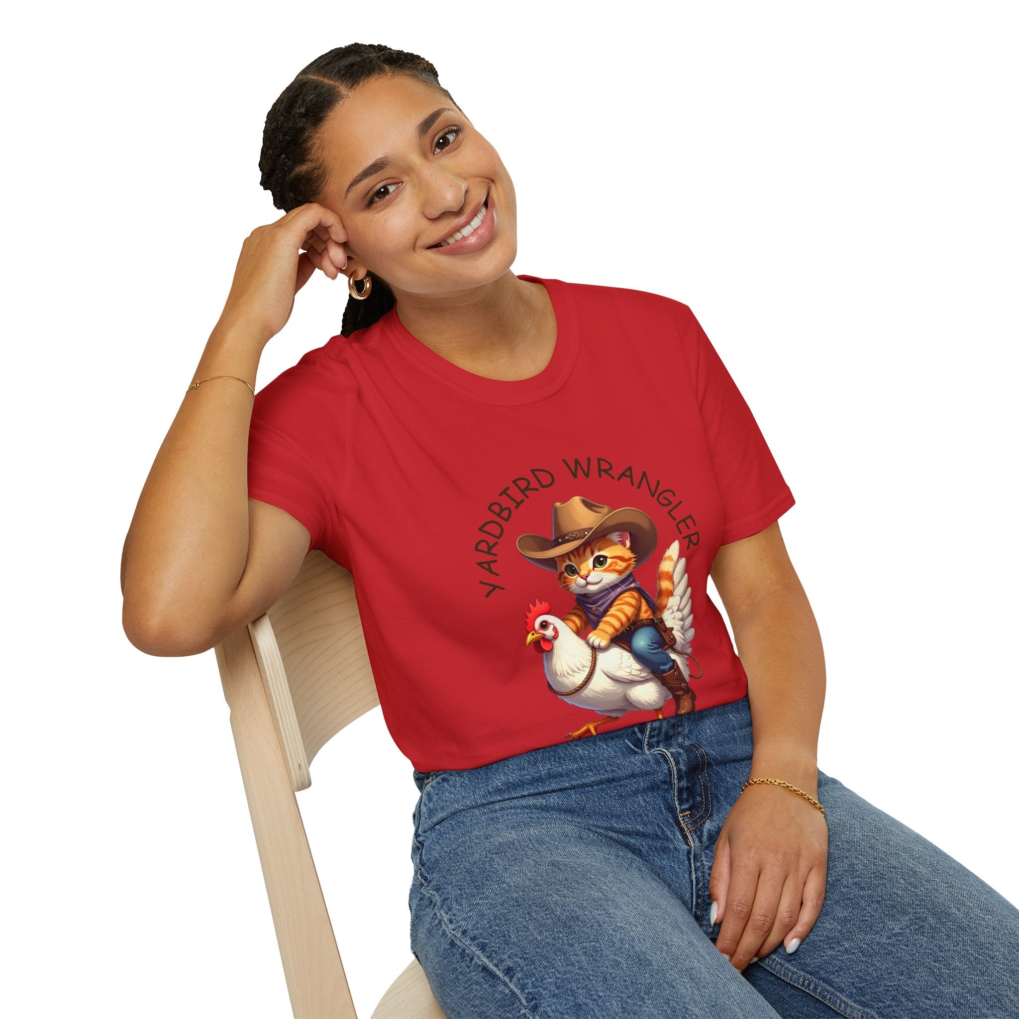 Chicken Wrangler T-Shirt — Cute Cowboy Cat Riding Chicken Graphic Tee