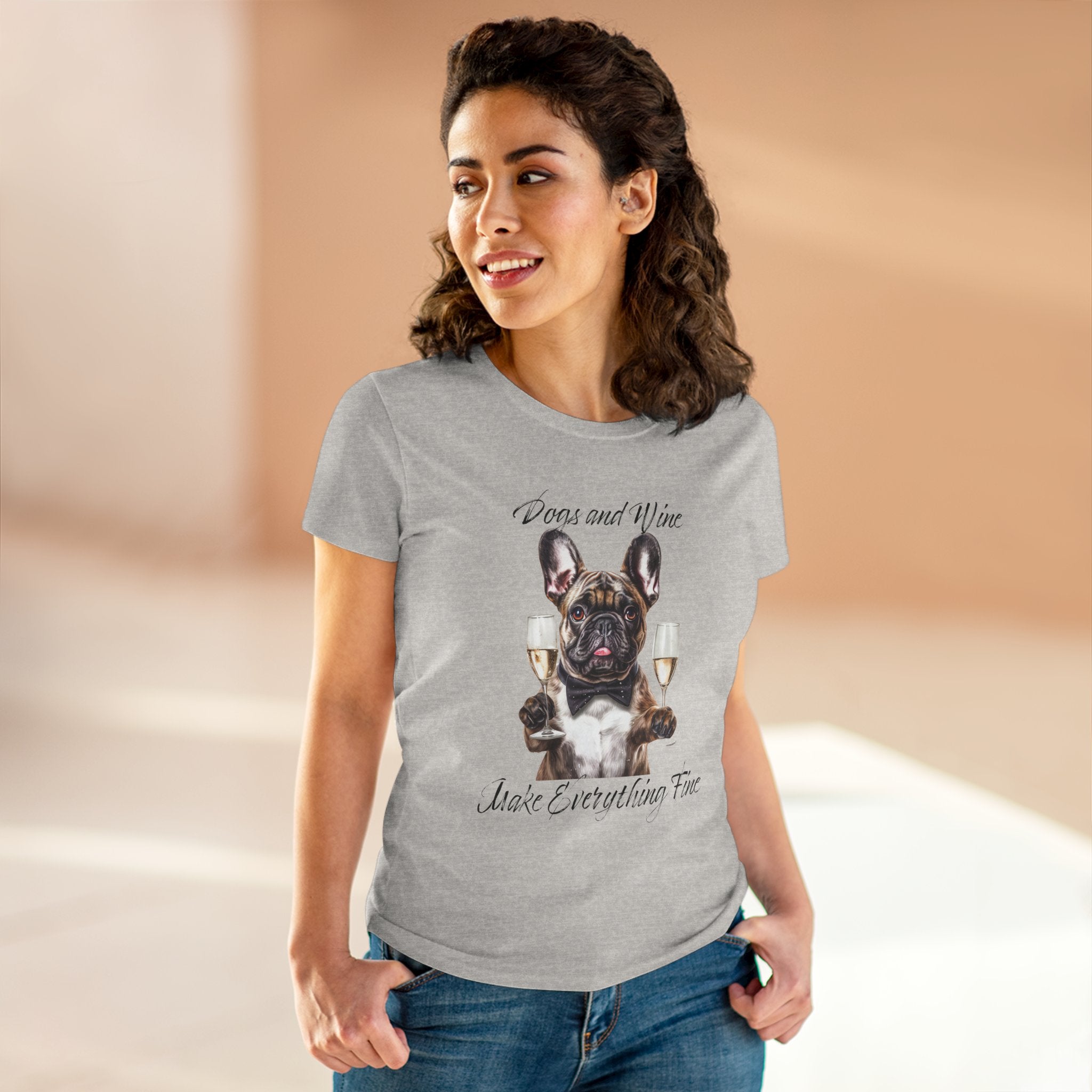 Tee French Bulldog Drinking Wine